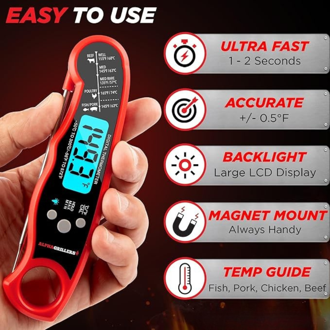 Quick & Easy Kitchen Thermometer Digital - Instant Read Food Thermometer for Cooking Grilling Air Fryer Griddle Probe Kitchen FamSphere