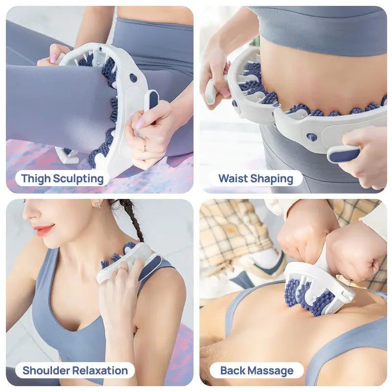 Woman using FamSphere™ Cellulite Roller Massager on thigh for smoother skin