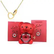 Forever Rose Bear with Engraved Necklace FamSphere