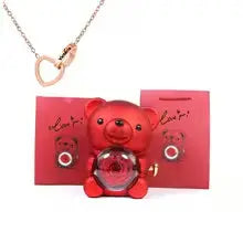Forever Rose Bear with Engraved Necklace FamSphere