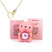 Forever Rose Bear with Engraved Necklace FamSphere