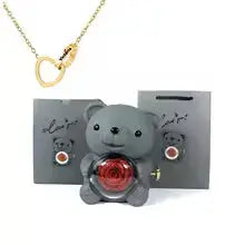 Forever Rose Bear with Engraved Necklace FamSphere