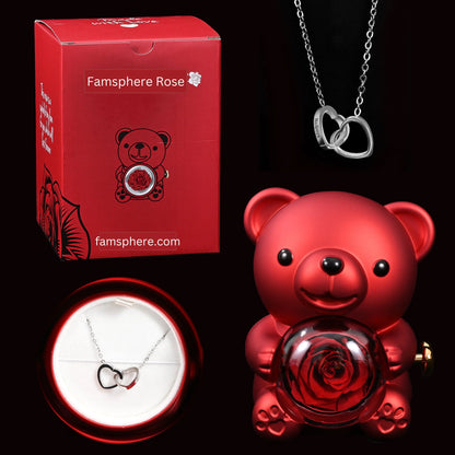 Forever Rose Bear with Engraved Necklace FamSphere