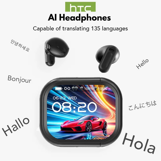 Smart Sound Buds wireless earbuds resting in their LED display charging case