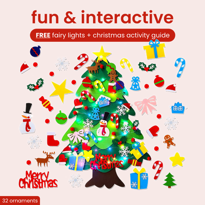 Felt Christmas tree for kids decorated with colorful ornaments